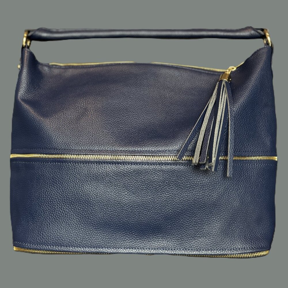 Onna Ehrlich Rachel Dark Navy Pebbled Leather Hobo Bag